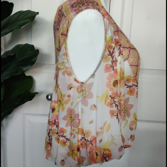 Free people double mesh, sleeveless,pleated blouse - Picture 3 of 12